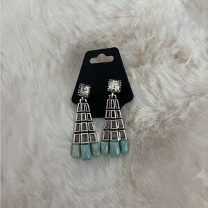 Silver and Blue Art Deco Dangle Earrings
